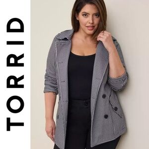TORRID Fleece Double Breasted Peacoat, Black and White Herringbone, 2 Pockets,